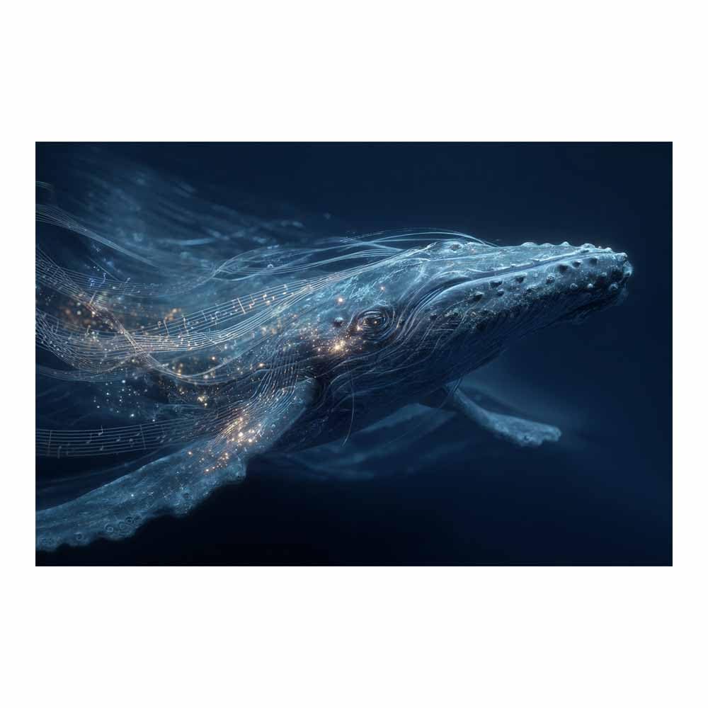 HUYEEI Canvas Wall Art Beachs Whales trailing light marine animals Seascape Vintage Artwork for Seaside Livings Room Bedroom Bathroom Decor(blue)-60x80cm Unframed
