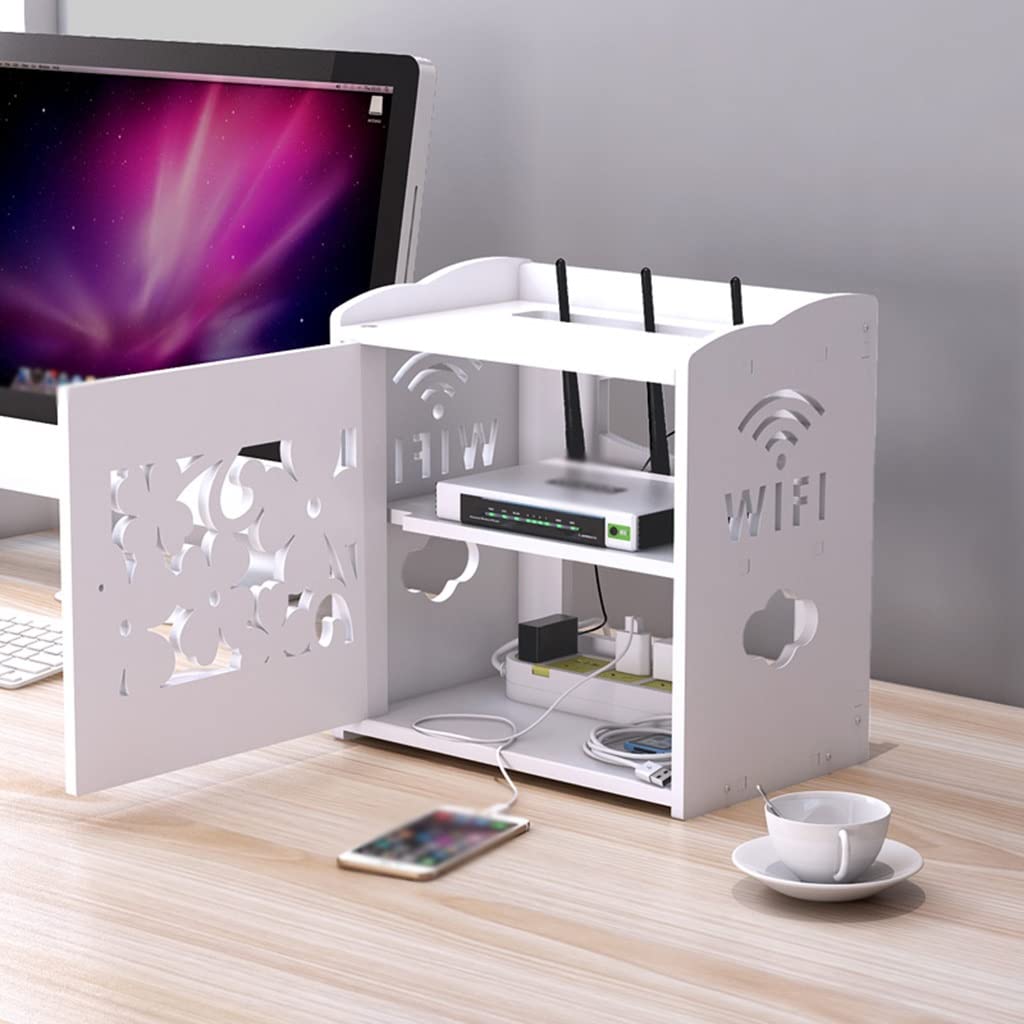 Étagère Flottante pour Maison connectée avec Porte pour routeur, Modem, câbles, Prises et Fils - Support de Rangement Multifonction