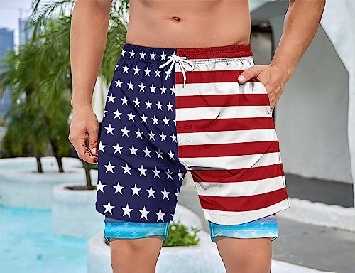 American Flag Shorts Men's Swim Trunks with Compression Liner Patriotic Men Swimming Trunks Bathing Suits4