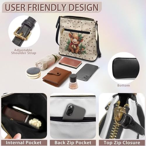 Image of Leather Purses for Women, Leather Hobo Bags for Women Travel Sling Purse Triple Zippered Pockets Shoulder Bag