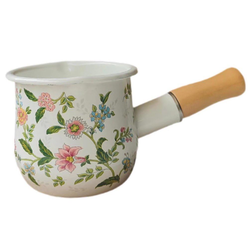 Chauffe-café en émail et mini casserole pour petits déjeuners