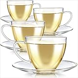 Teabloom Royal Teacup and Saucer Set 4-Pack – Large Size – 12 OZ/ 350 ML Capacity – Crystal...
