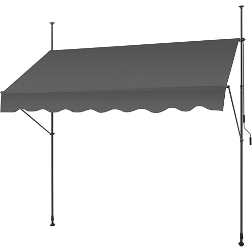 SMONTER Manual Retractable Awning, 118" Non-Screw Outdoor Patio Awning Sunshade Shelter, Height Adjustable Sunshade Patio Door Window Awning Canopy for Backyard, Garden, Balcony, Gray