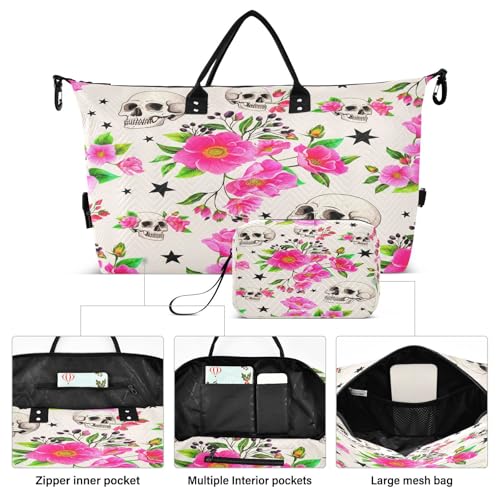​​Large Foldable Travel Duffel Bag, Waterproof Gym Bag for Men & Women, Carry-On Luggage Weekender Overnight Bag, Skull Garden2