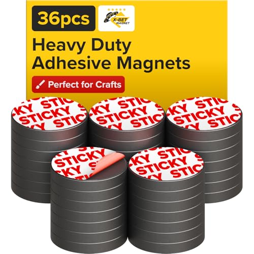 Image of Strong Ceramic Round Magnets With Adhesive Backing (1x0.15 inch /25x4mm, 36 pcs) - Heavy Duty Sticky Magnets, Non-Corrosive, Versatile For Home, Office, Workshop, Whiteboard, Fridge And Hobby Use