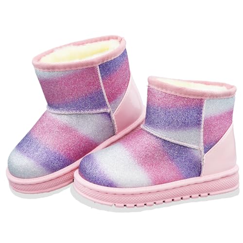 Image of Girls Winter Boots Toddler Girl Boots Warm Sparkle Sequin Outdoor Non-Slip Snow Boot for Little kids