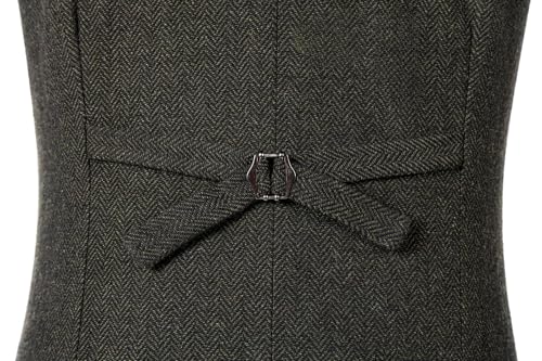 Image of SOLOVEDRESS Mens Vintage Tweed Suit Vest V Neck Casual Wool Waistcoat for Wedding Groomsmen