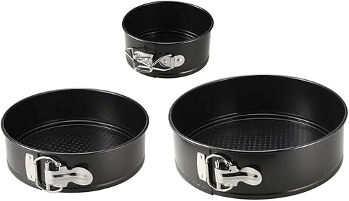 uxcell Springform - Juego de sartenes de acero al carbono antiadherentes de 4 pulgadas, 7 pulgadas, 9 pulgadas, a prueba de fugas, molde redondo