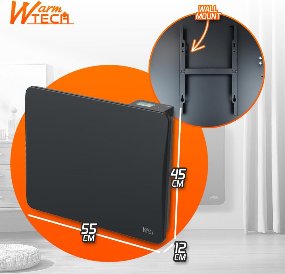WARM TECH Radiator dimensions and wall mount bracket.
