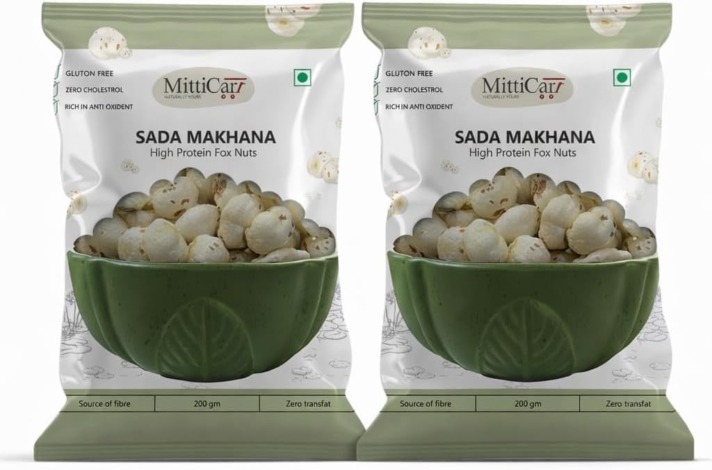 MittiCart Phool Makhana - Jumbo Fox Nuts | Crunchy Healthy Snack for Weight Loss & Keto | Zero Artificial Flavors | Nutritious Puffed Lotus Seeds for Fasting & Daily Diet | Pack of 2 - D1