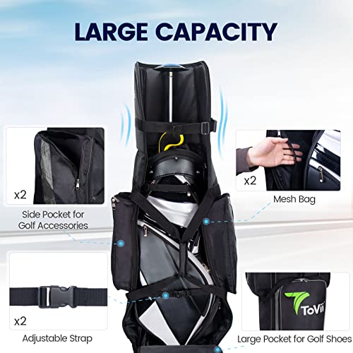 Tovii Padded Golf Travel Bag With Wheels, Premium 1680D Heavy Duty Polyester Oxford Wear Resistant Travel Golf Bag With Oversized Pockets, Excellent Zipper Golf Travel Case (Black) #TOP2