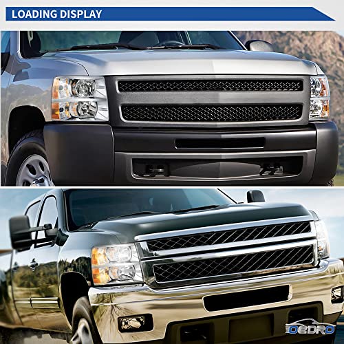 Image of oEdRo Headlights Assembly Compatible with 2007-2013 Chevy Silverado 1500 /2007-2014 Silverado 2500HD 3500HD Replacement Headlamp Chrome Housing Clear Lens Amber Reflector