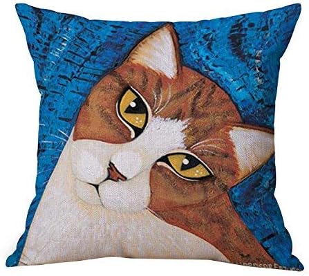 JES&MEDIS Cute Cartoon Cat Pattern Linen Cotton Throw Pillow Case Home Decorative Pillowcase Cushion Cover for Sofa Bed,18" x 18",4 PCS Set