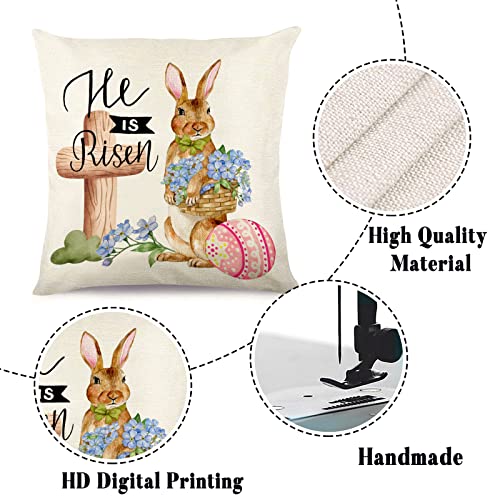 Easter Pillow Covers 18X18, Throw Pillow Covers Set Of 4, Happy Easter Spring Holiday Decor, Cute Rabbit Bunny Gnomes And Eggs Outdoor Decorative Linen Cushion Cases For Couch Sofa, Easter Decorations #TOP2