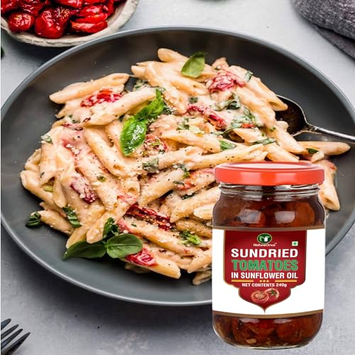 Image of NatureOnus Sun Dried Tomato in Oil 240g | Tomatoes | Hygienically Solar Dried | Anti-oxidant Rich | Use in Dips, Marinades, Salads, Pasta, Veggies, Dals, Curries, Pulav, Soups, Stews, Burgers (Sundried Tomatoes in Oil)
