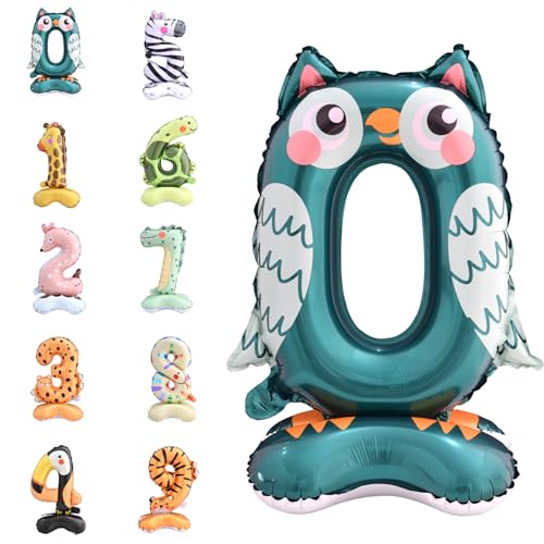 POPOYU Palloncini Numero Compleanno 0 Anni,40 Pollice Gufi Gigante Numero Gonfiabili Pallone,Elio Palloncini 0 1 2 3 4 5 6 7 8 9 per Anniversario, Decorazione Feste di Compleanno Palloncino