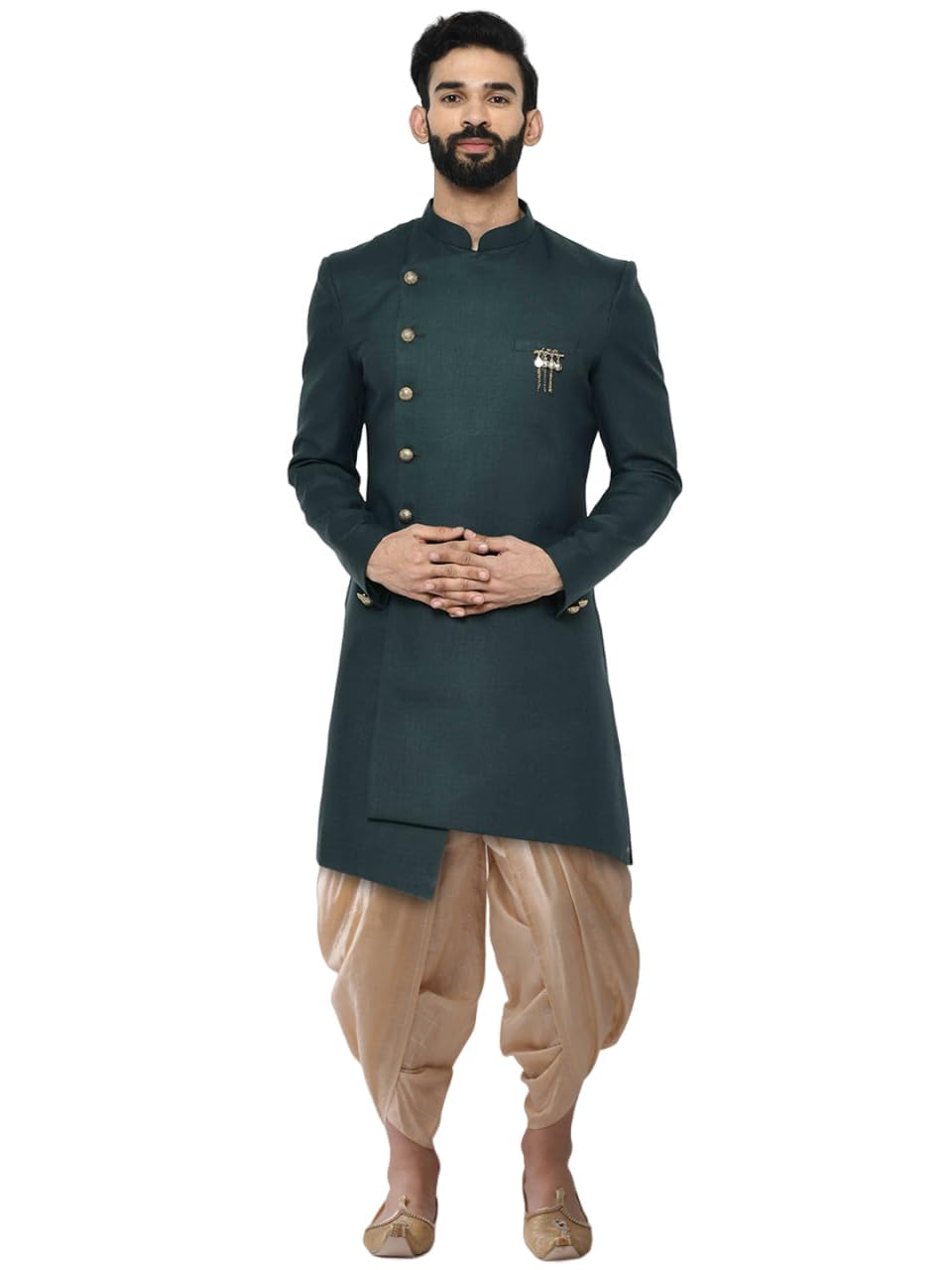 Kisah Mens Sherwani & Trouser Set  Solid Cotton Blend Ethnic Wear For Men  Regular Fit Wedding & Festive Look  Dry Clean Only, Green, 40