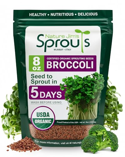Nature Jims Sprouts Organic Broccoli Seeds for Sprouting – Certified Non-GMO, Rich in Sulforaphane, Swift-Growing Microgreen Seeds for Nutritious Broccoli Sprouts – Ideal for Indoor/Outdoor Use – 8oz