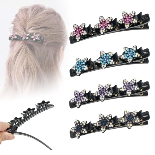 ZOUIQSS 4 Pcs Braided Rhinestone Hair Clips, Sparkling Crystal Stones, Elegant Hair Styling Clips, Rhinestone Hair Clip