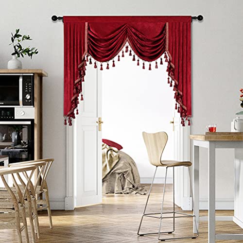 ELKCA Burgundy Red Valance for Festival Holiday Thick Chenille Window Curtains Valance for Living Room,Rod Pocket(W69,1 Panel)
