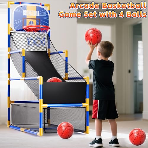 Kids Arcade Basketball Game Set with 4 Balls and Air Pump, Indoor Outdoor Basketball Hoop Sports Toy Gifts for Kids Boys Girls 3-12 Years Old, Ideal for Competition and Carnival Party Games - Image 6