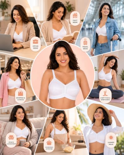 Image of SONA Women's Cotton Full Coverage Wire Free Non Padded Cotton Straps Bra