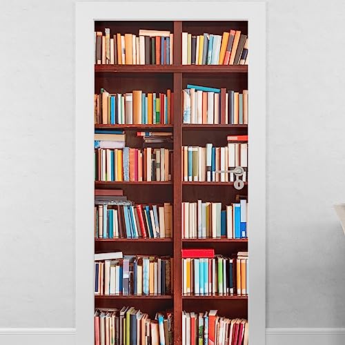 Sticker Trompe l'Oeil Porte Etagère Bibliothèque - Autocollant Mural de Décoration (73x205 cm)