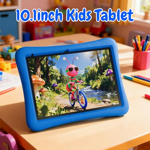 Image of ZZB Kids Tablet 10 Inch, Android 15.0, 8GB (3+5 Extended) RAM 32GB ROM (Expandable to 1TB) Dual Camera 6000mAh Preloaded with Kid-Friendly Apps Tablet with Case,Android Tablets for Kids (Deep Blue)