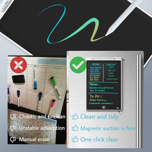 Image of Magnetic Board for Fridge, 9.8 inchx6.7 inch Small LCD Writing Tablet Blackboard Grocery to Do List Magnet Pad Dry Erase White Black Whiteboard Adult Chore Chart Refrigerator Digital Notepad Message Center