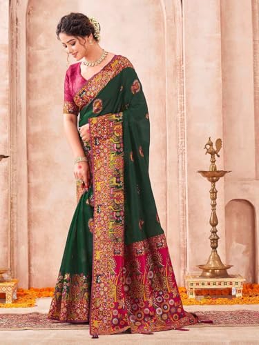 Image of SIRIL Women's Silk Weaving Patola Saree with Unstitched Blouse Piece