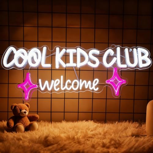 KATMBFUE Cool Kids Club Welcome Neon Signs, Neon Sign with Switch for Wall Decor, USB Dimmable Neon Lights Colorful LED Signs for Home Club Party Christmas Decoration 15.35 x 5.91" — view 3