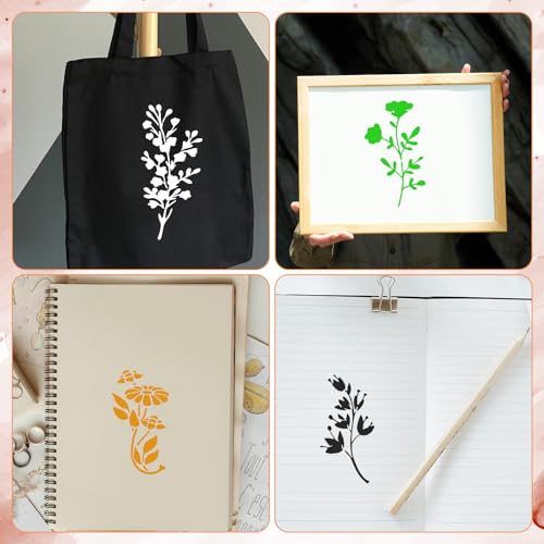 24 peças de estênceis de flores silvestres para pintura, 24 designs de estênceis de folhas e flores,
