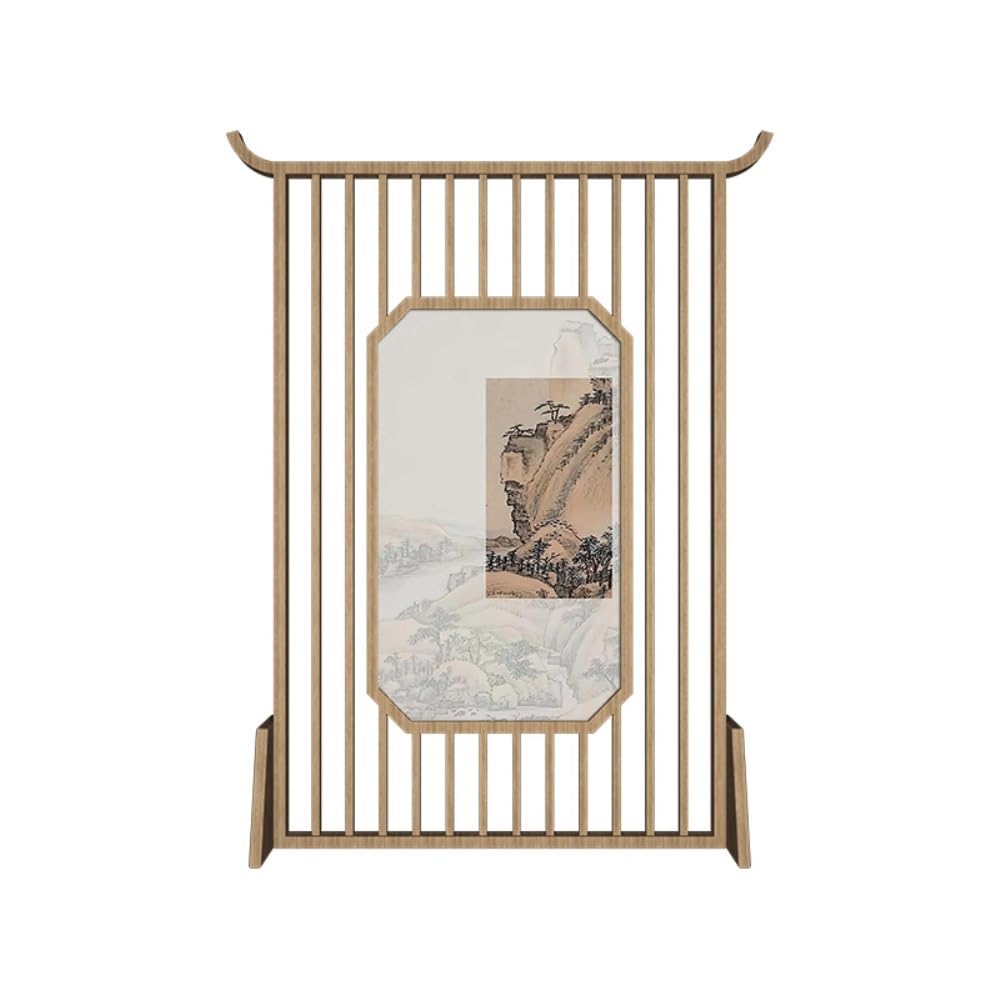 Privacy Screen Retro Landscape Chinese Solid Wood Screen Partition, Porch Background Wall, Tea Room Shielding, Mobile Zen Seat Screen Room Divider