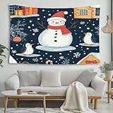 LCHMQ Fröhliche Schneemann Fre&e Tapisserie Comic Pinguin Szene Wandbehang Tapisserie Halloween Deko Wandteppich Schlafzimmer Strandtuch Picknickdecke 200x150cm