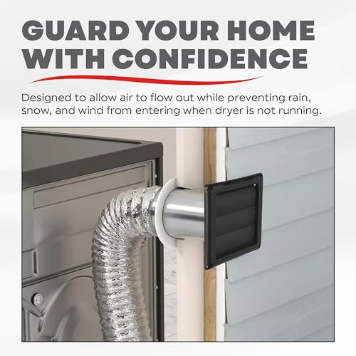 Image of Deflecto Supurr-Vent 4 inch Outdoor Dryer Vent Cover Black Louvered Wall Hood with Gravity Damper for Backdraft Prevention, Fits Standard 4 inch Dryer Exhaust Pipe, Weather & UV-Resistant, Durable 6 inchx6 inch Face