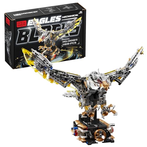 BRICK HAMBURG 1168-PCS Mechanical Eagle Building Block Set with LED Light, Movable Linkage Gears, Display Stand - Animals Building Blocks Toy for Adults, Teens, Kids Age 12+