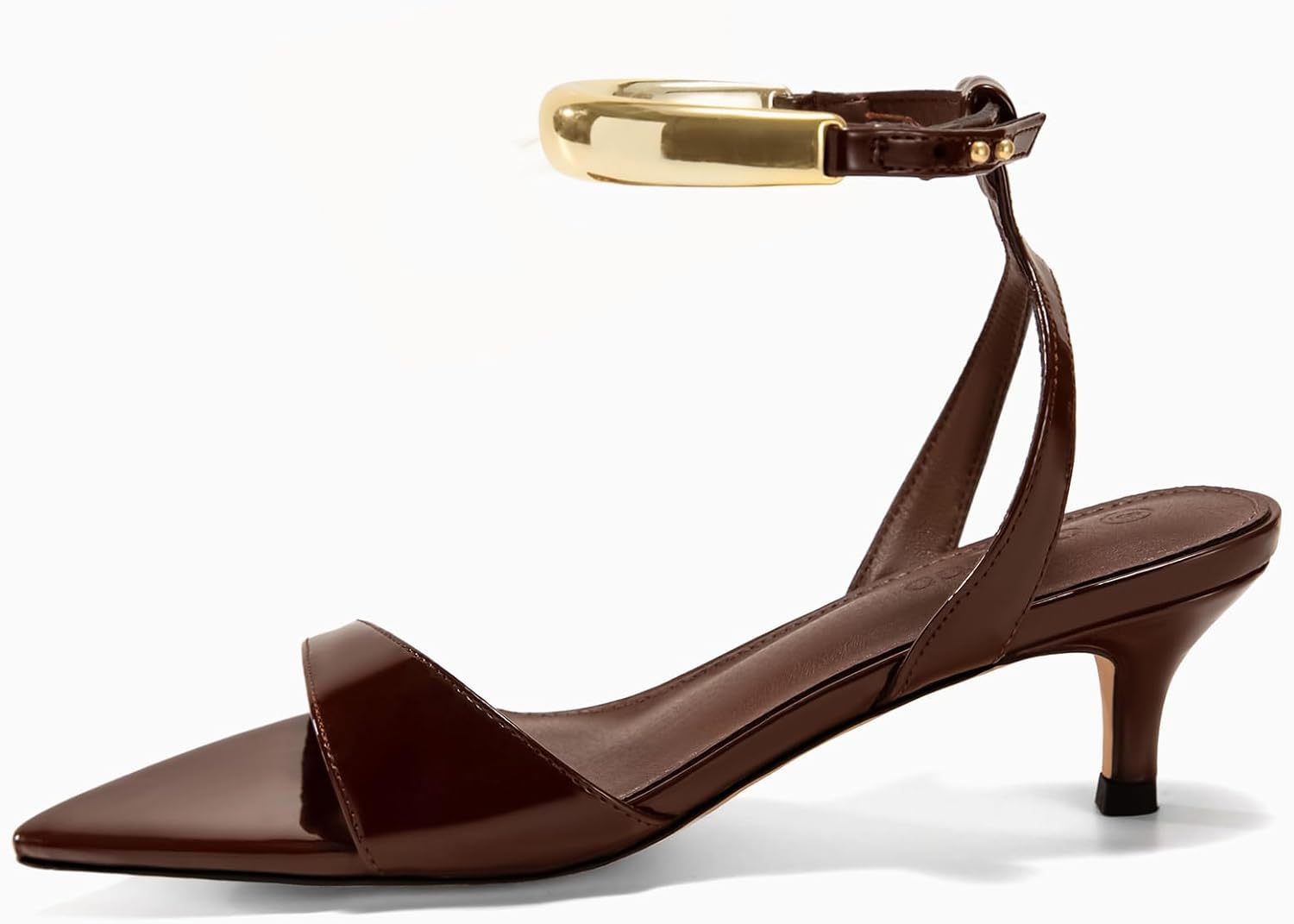 Coutgo Womens Low Kitten Heels Sandals Strappy Pointed Open Toe One Strap Metal Summer Dress Shoes - Image 4