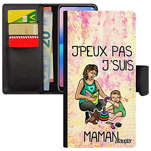 Coque iPhone 15 Pro humour maux de maman simili cuir souple