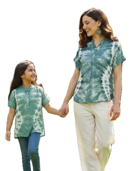 maaesa Women & Girls Mother Daughter Matching Top Combo || Rayon Tie & Dye Tops || Half Sleeves || Casual Wear || Family Twinning Outfit-picture-42