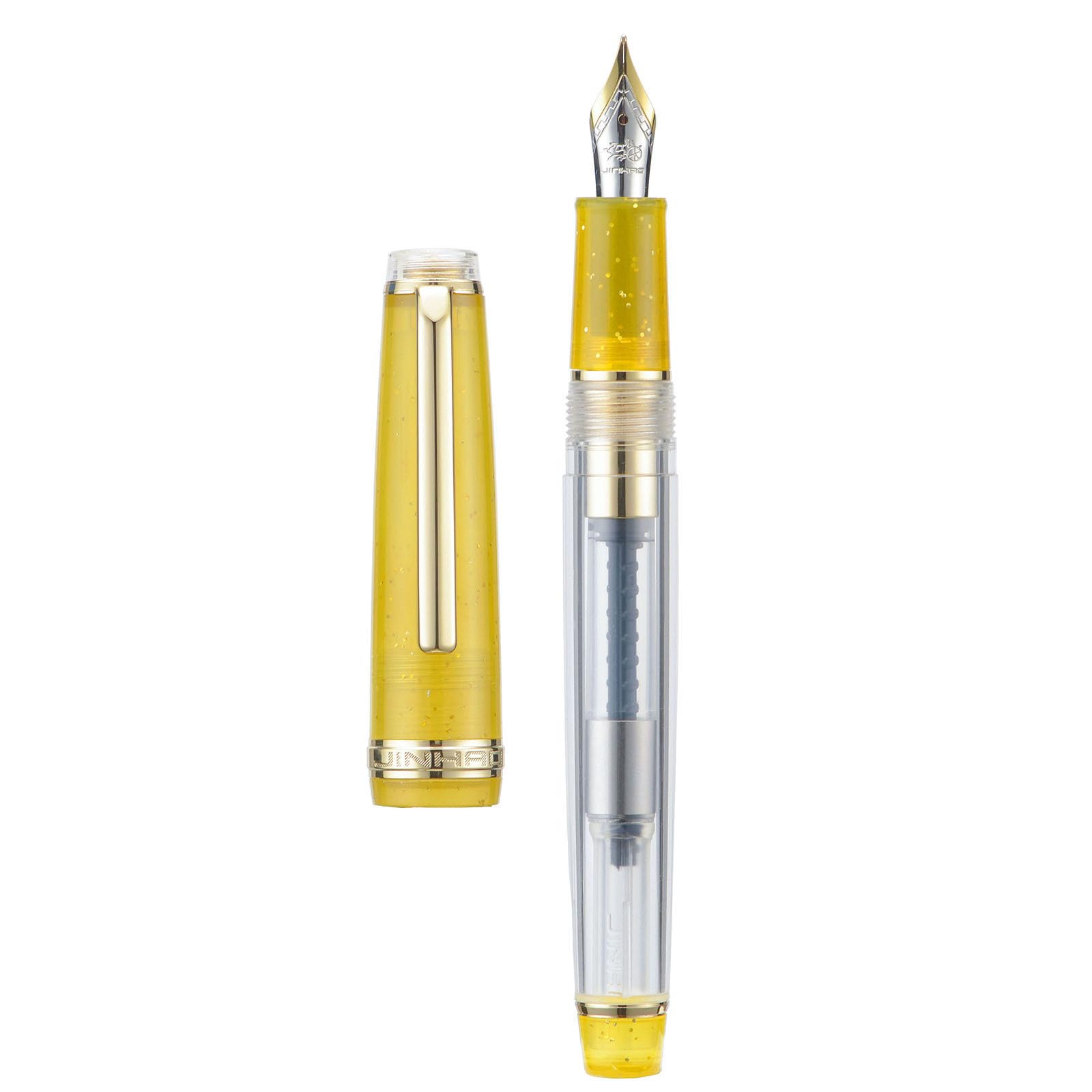 Jinhao 82 Fountain Pen, Golden Trim Fine Nib, Starry Yellow Clear Barrel with Converter โ image 1