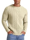 Hisir Men's Winter Cable Knit Jumpers Casual Crew Neck Thick Warm Long Sleeve Sweater Pullover Tops for Men UK (Beige, M)