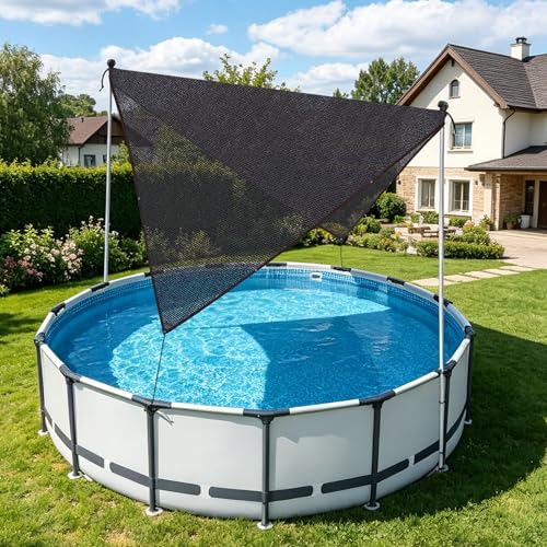 Mqiielle Above Ground Pool Shade Canopy Set with Outdoor UV-Resistant Sun Shade Cloth Foldable Support Poles Tent Ropes and Cable Ties Compatible with Most Oval or Rectangular Above Ground Pools