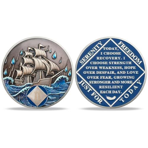 Image of 2 Year Sobriety Coin - Nautical NA Medallions | Narcotics Anonymousa AA Chips and Medallions | Addiction Recovery Gifts for Celebrating Recovery Anniversary Milestones | Sobriety Gifts for Women Men