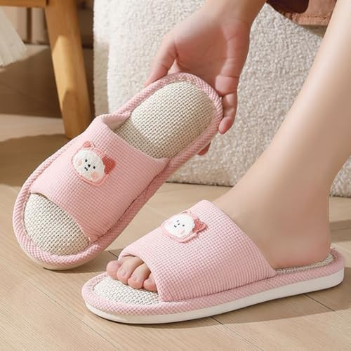 Animal Head Design Slippers for Women Men Memory Foam Soft Warm Slip on Open Toe Linen Cotton House Shoes,Anti-Skid Cozy for Indoor Outdoor4