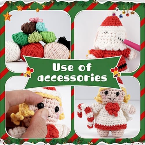 LetCartMaker Kit de crochet pour débutant, kit de Père Noël/ange/sapin de Noël avec tutoriels vidéo étape par étape, fournitures de crochet tout compris dans les kits de crochet pour travaux manuels – vue 9