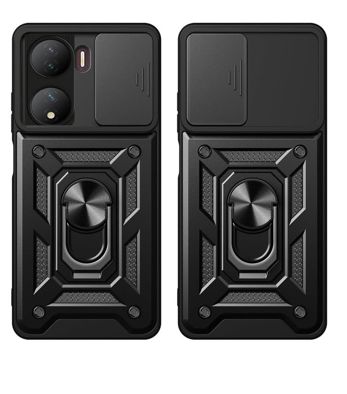 SmartPoint Anti-Scratch Shockproof Rugged Hard Armour Cover with Slide Camera Cover + Rotating Finger Ring Stand for Vivo Y100 5G - Black (Sliding Camera Window) (B0D35W8R8G) Amazon Price History, Amazon Price Tracker