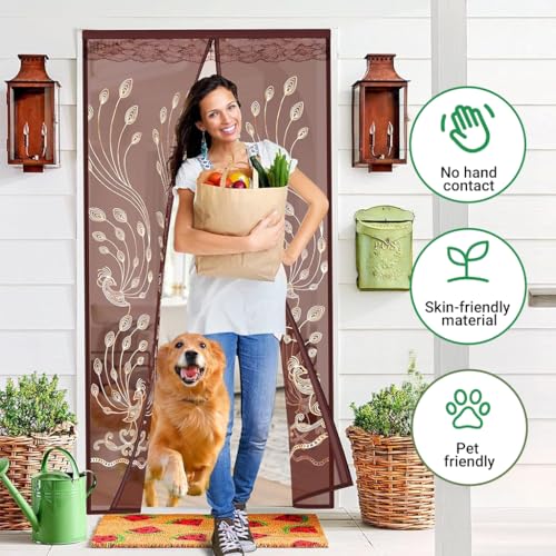 Image of HASTHIP Mosquito Screen Door 90x210cm, Auto Close Peacock Brown Mesh | Mosquito Barrier, Hands-Free Closing, Breathable Mesh, No Drill Magnetic Screen Door for Room Doors, Balconies and Patios