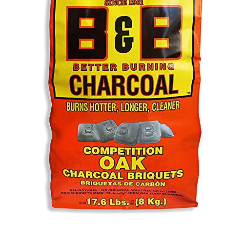 B&B Charcoal Slow Burning Oak Charcoal Briquettes With All Natural Smoky Flavoring For Grills, Barbecues, And Pitmaster Competitions, 17.6 Pounds #TOP2