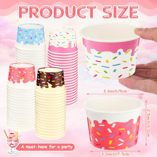Image of Zopeal 120 Pcs 9oz Ice Cream Bowls Bulk Dessert Ice Cream Cups Paper Treats Sundae Cups Disposable Birthday Party Decorations for Hot Cold Food Soup Yogurt Cupcakes Supplies(Cute Style)
