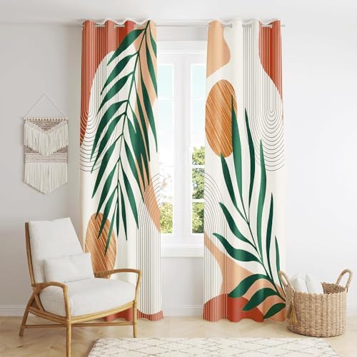 ZYLLGLOW 2 Panel Mid Century Modern Curtain Set Thick Cotton Boho